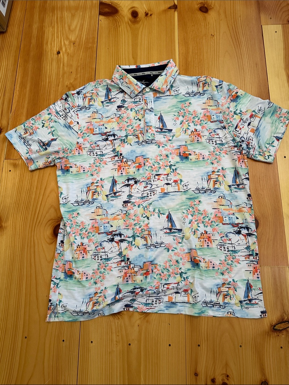 Walter Hagen Coastal Marina Print Polo in White, Blue, Green